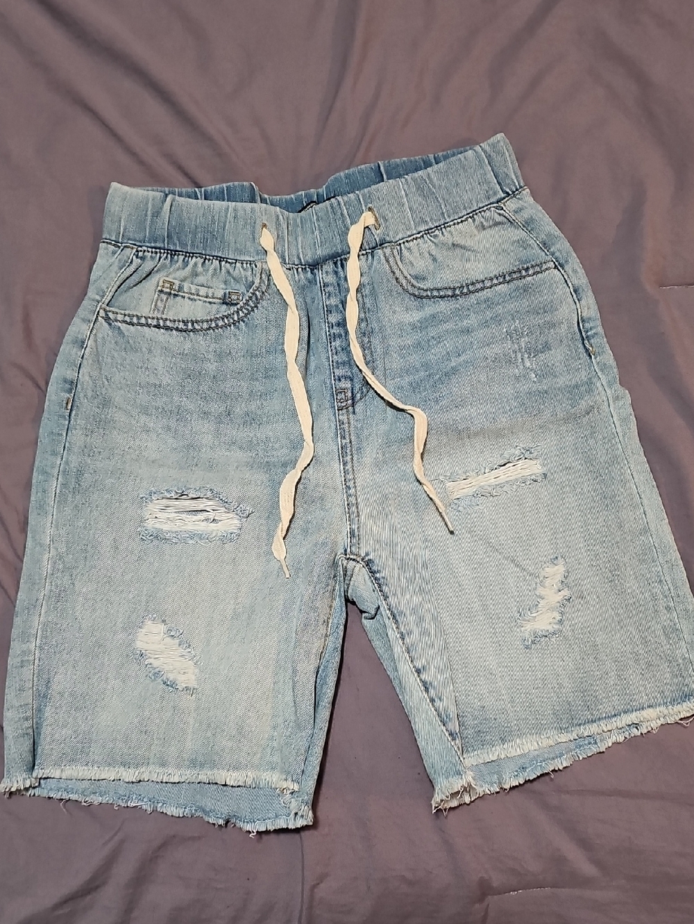 Light Blue Distressed Denim Shorts